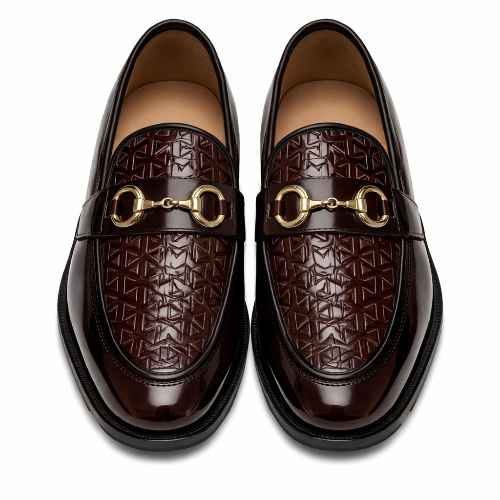 Mens Formal Loafers with Patent Leather and GoldTone Bit Detail